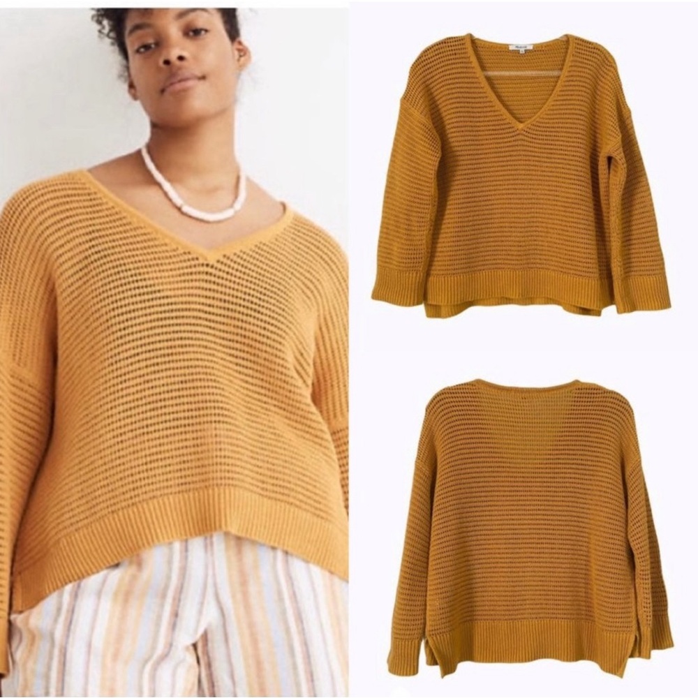 Madewell Women's V-Neck Sweater in Mustard